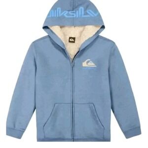 NWT Boys Youth‎ Quiksilver Zip Up Front Sherpa Lined Hoodie Blue Size Small 7/8